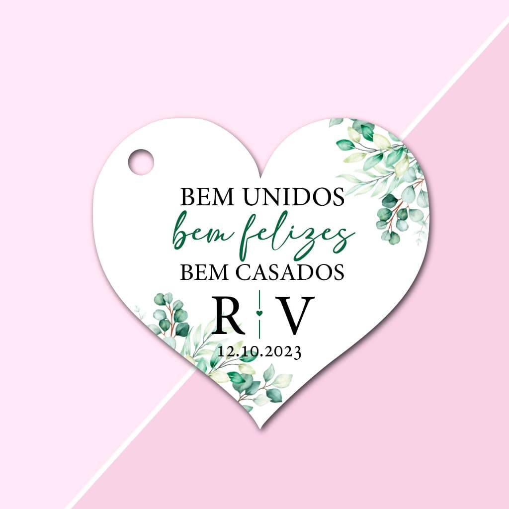 100 Tags Papel offset Personalizadas Formato Coração Lembrancinha para Casamento, Noivado e Chá de Cozinha