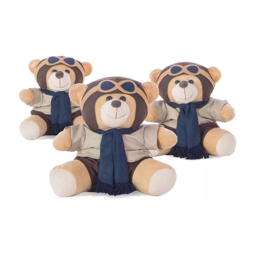 Trio Urso Aviador Pelúcia Decoração Brinquedo