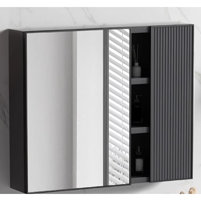 Espelheira Armário Espelho de Banheiro Alumínio 70CM Luxo Preto Cinza