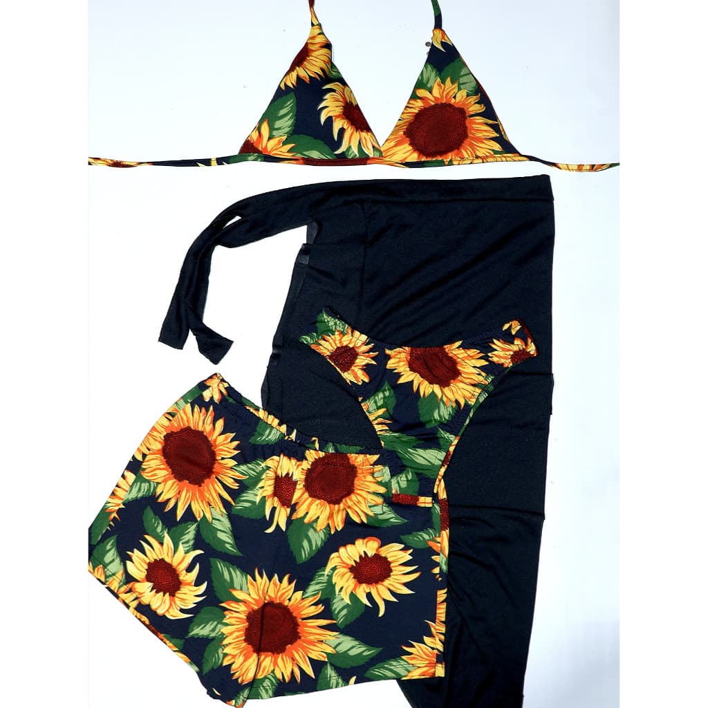 KIT Conjunto 4 Peças Biquini Feminino Asa Delta + Short + Saia de Praia Longa - Moda Praia