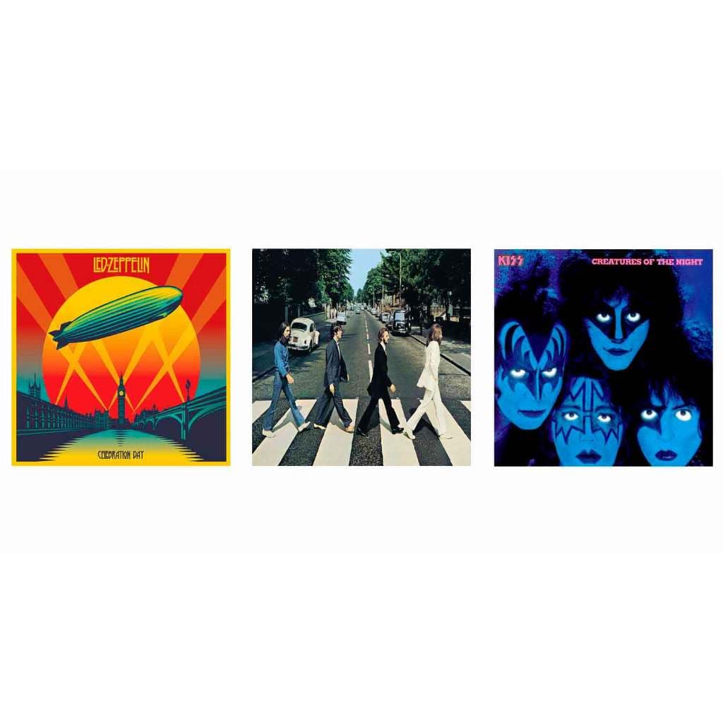 kit com 3 Placas Quadros decoração Rock Heavy formato tamanho Disco Capa Vinil
