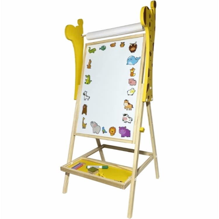 Lousa Infantil Magnética Quadro Branco Quadro Negro com Bobina e Régua Crescimento Girafa 4 em 1