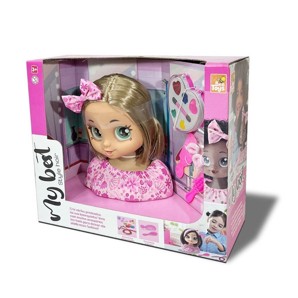 Busto Boneca Loira P/ Pentear E Maquiar My Best Style Hair C/ Acessórios - Bee Toys