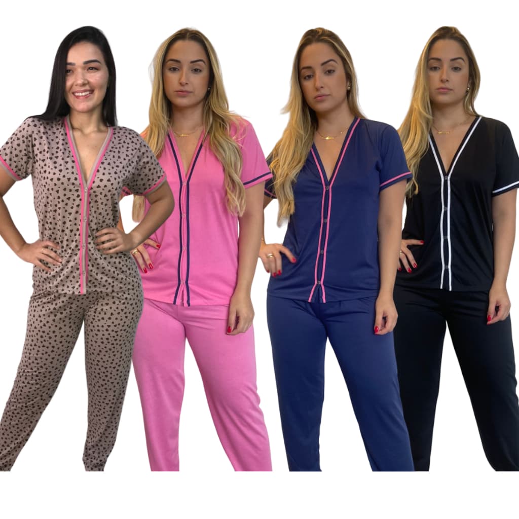 Pijama Americano com calça Meia Estação baby doll Blogueirinha aberto com botões amamentar cirúrgico