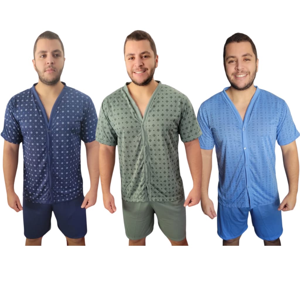pijama masculino aberto com botões manga curta e Short Verão