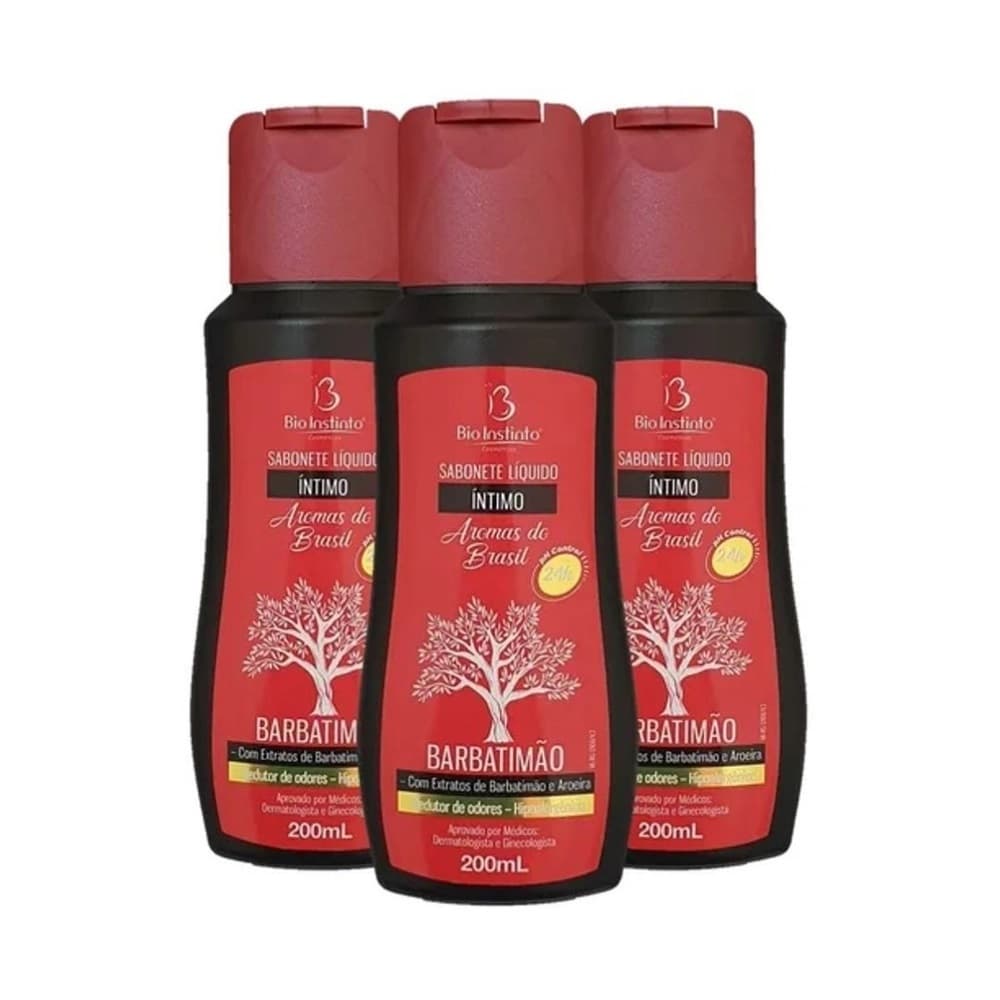 Kit c/ 3 Sabonete Líquido Íntimo Aromas do Brasil Barbatimão e Aroeira 200 ml – Bio Instinto