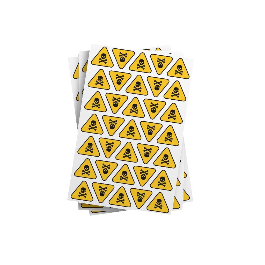 Adesivo De Sinalização Triangular Perigo Caveira 3x4cm - Vinil Branco PVC