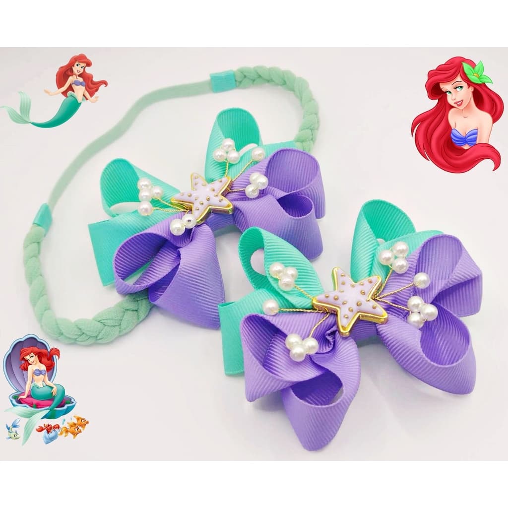 laços de cabelo infantil fundo do mar sereia/Laço 08 cm/Faixinha de cabelo fundo do mar Ariel