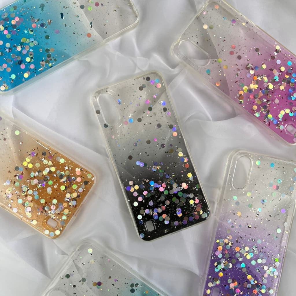 Capa Brilhosa Colorida para Samsung A01/ Transparente com Brilho/ Glitter (CF19).