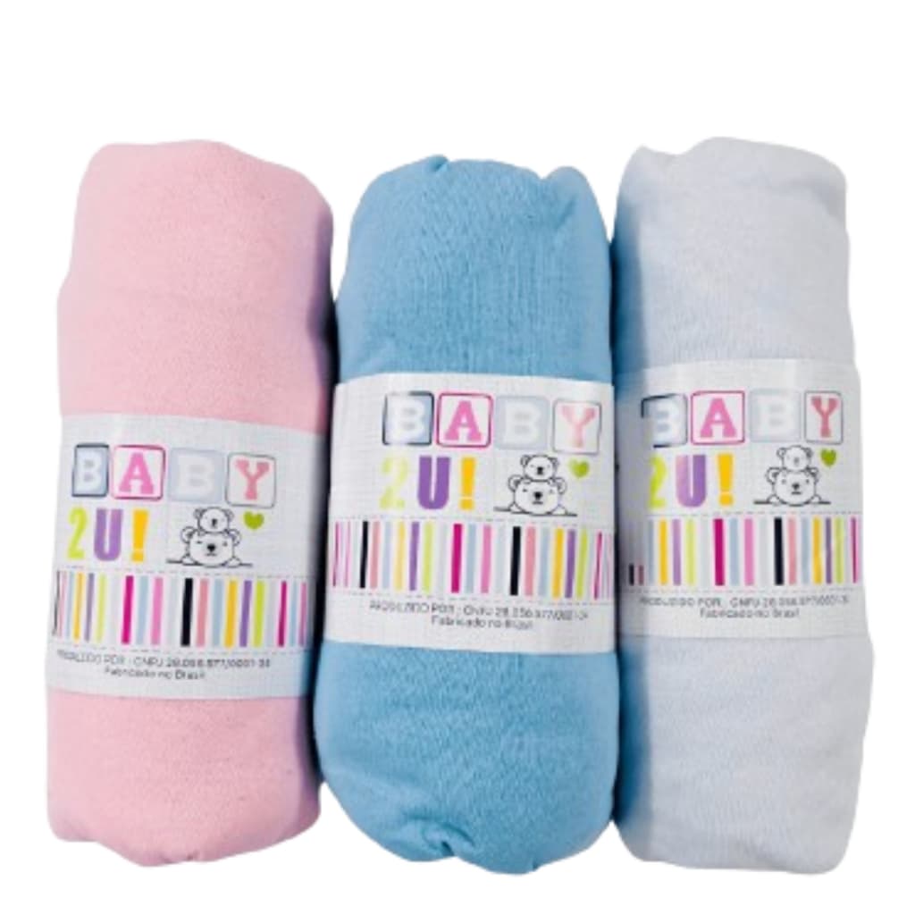 Lençol Avulso Elástico Malha 100% Algodão Baby 2U! - Azul Rosa Branco