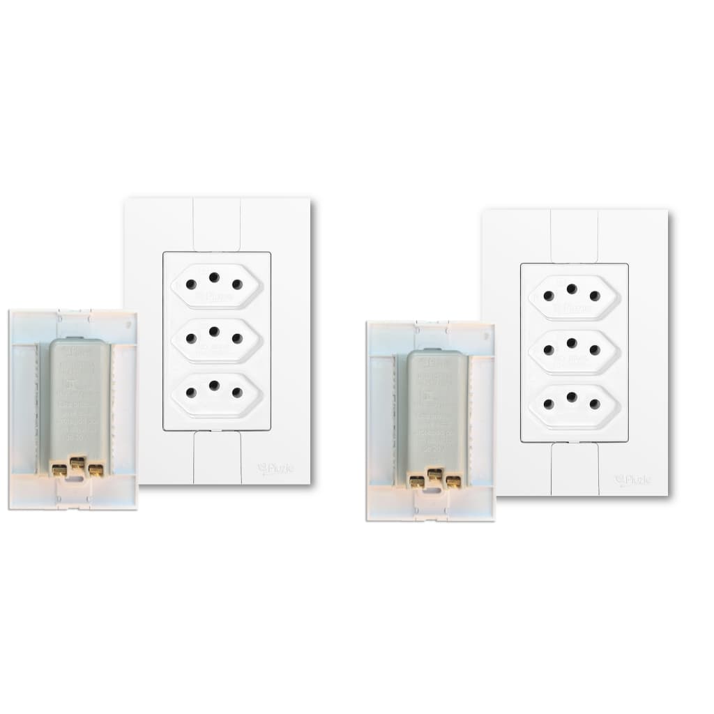Kit 2 Tomadas Tripla  10a Modular Monobloco Fácil ligação Pluzie