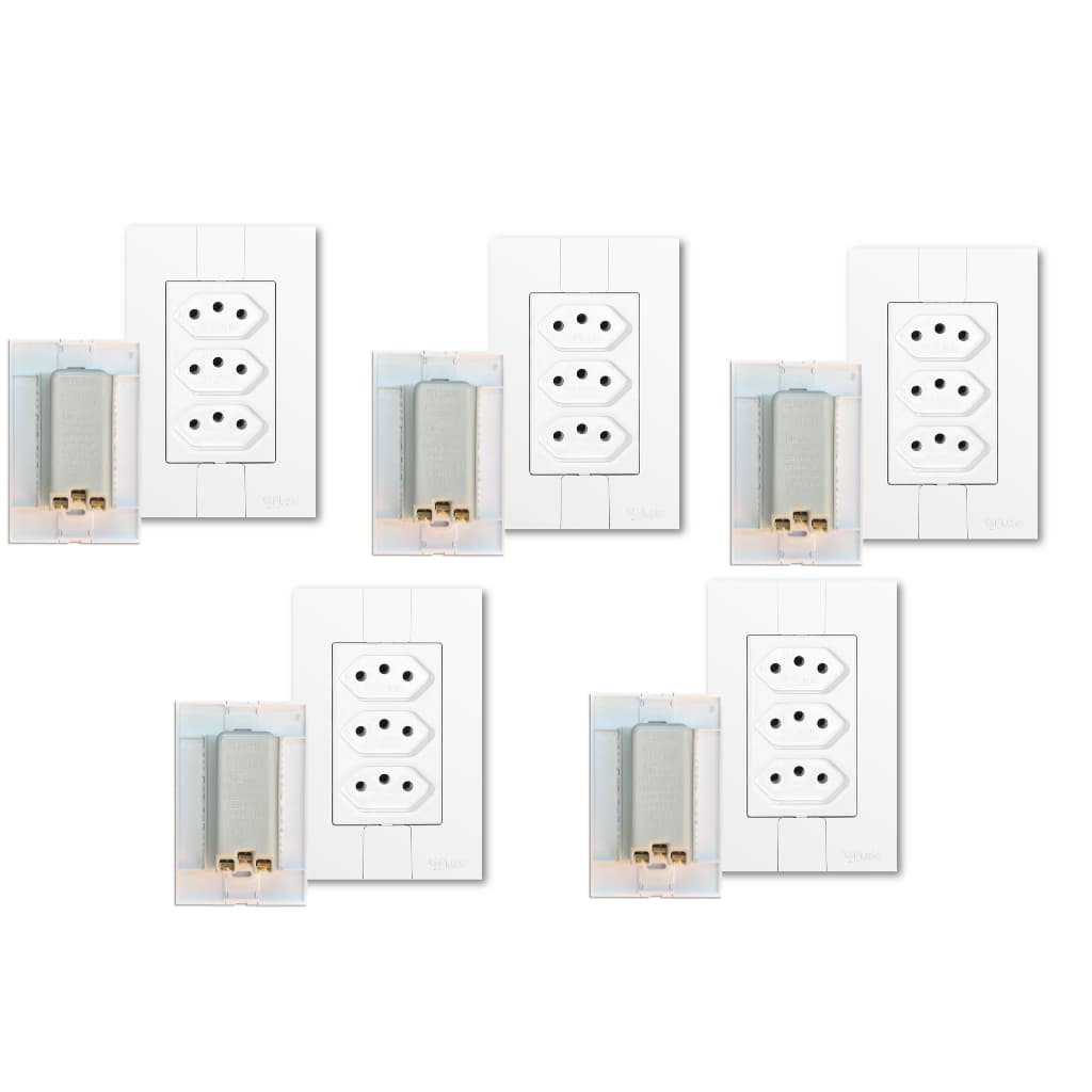 Kit 5 Tomadas Tripla 20a Modular Monobloco Fácil ligação Pluzie