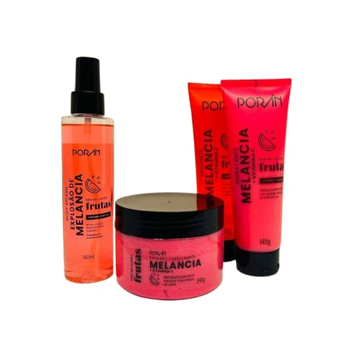 Kit Melancia Porán - Hidratante, Sabonete , Esfoliante e body Splash CORPO E ROSTO