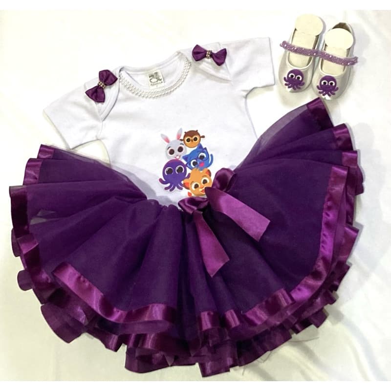 fantasia bolofofos infantil body saia tule