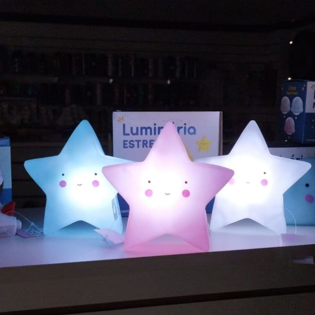 Luminária Abajur Infantil Pilha Estrela de Mesa Luz LED Noturna para Quarto Bebê
