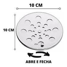 Ralo Grelha Redondo 10x10 Inox Abre e Fecha Rotativo para Banheiros, Lavabos, Áreas Gourmet, Sacadas