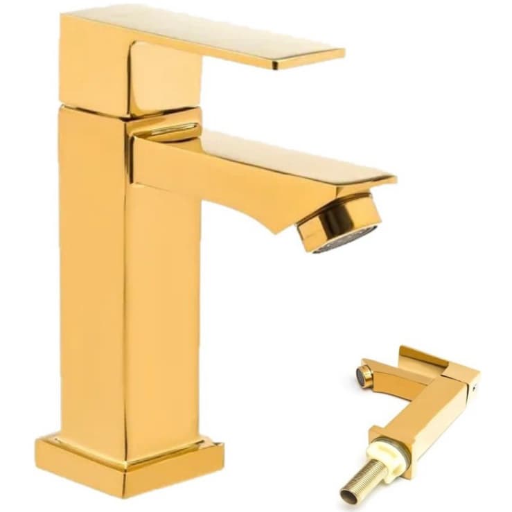 Torneira Para Banheiro Dourada Brilhante Ouro Lavabo Luxo Metal Original