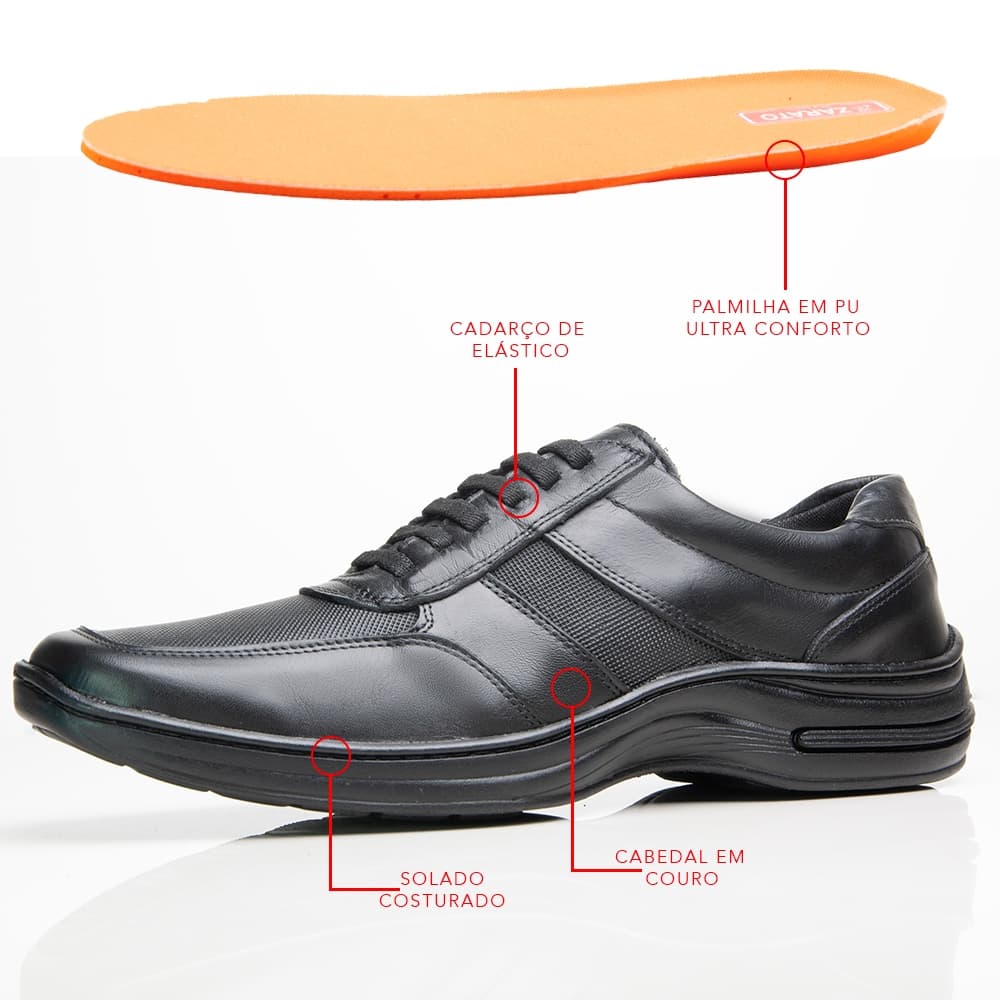 Sapato Social Masculino Casual De Amarrar Couro Legítimo Palmilha PU Anti Stress Alta Qualidade Confortável e Resistente