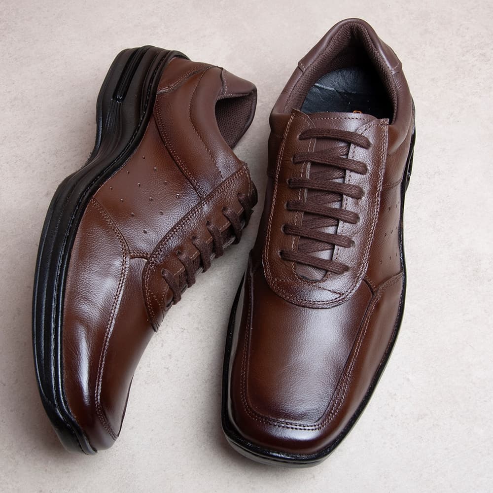 Sapato Social Casual De Amarrar Masculino Couro Legítimo Numeração Grande Até N°46 Moderno Sofisticado Anti Stess