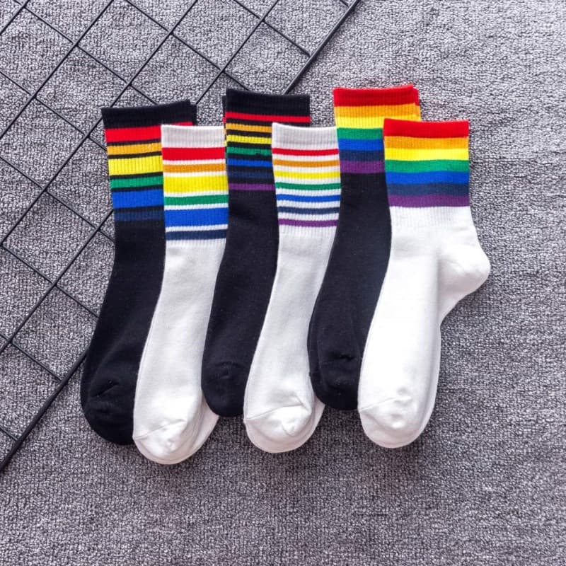 Meia Arco Iris LGBT Academia Colorida Casual Feminina