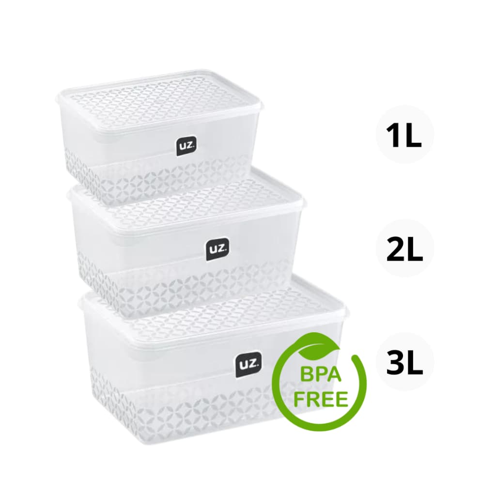 Jogo De Potes 3 Peças Uz Multiuso 3l, 2l E 1 Litros Bpa Free Cozinha Mantimento e Marmitas - Transparente