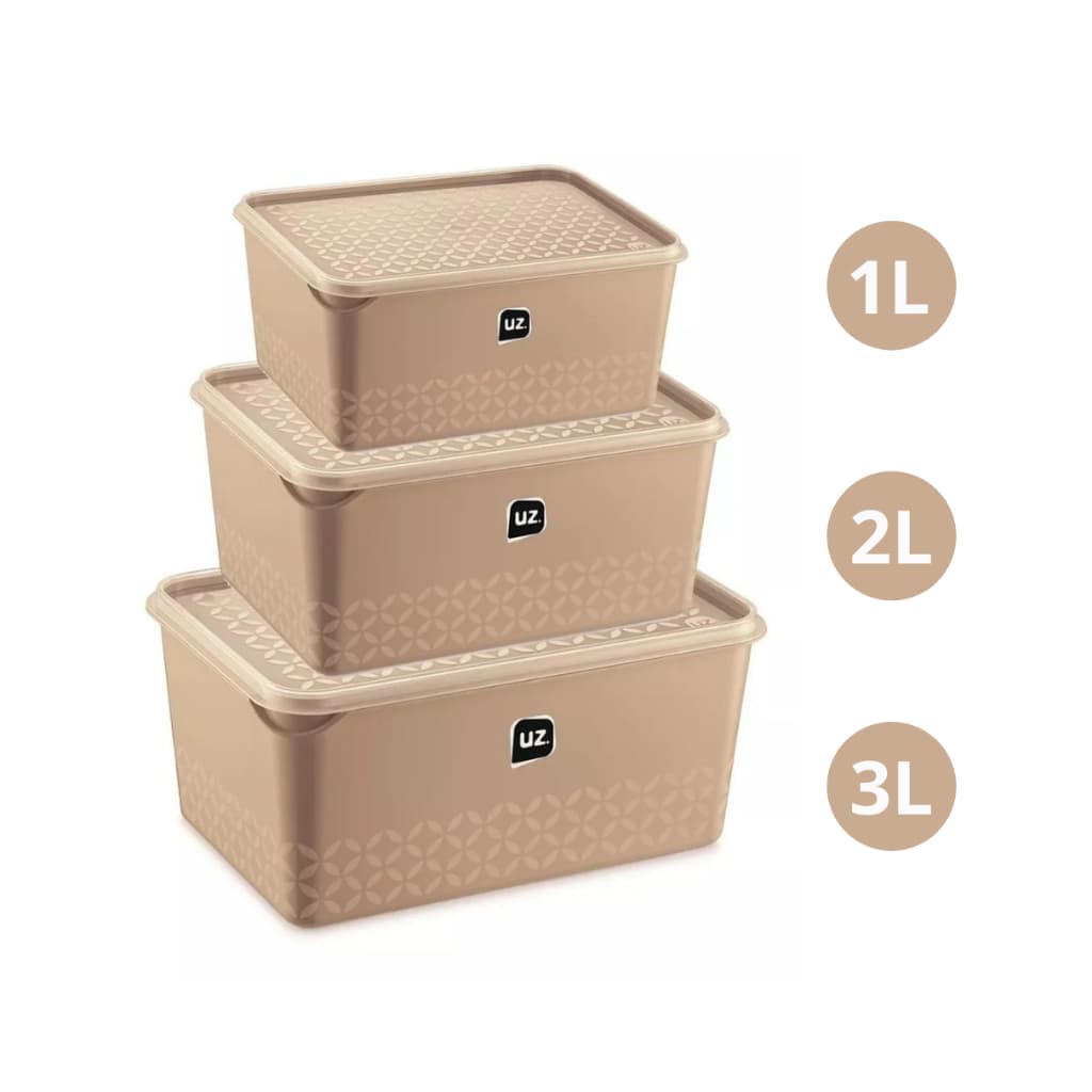 Jogo De Potes 3 Peças Uz Multiuso 3l, 2l E 1 Litros Bpa Free Cozinha Mantimento e Marmitas - Capuccino