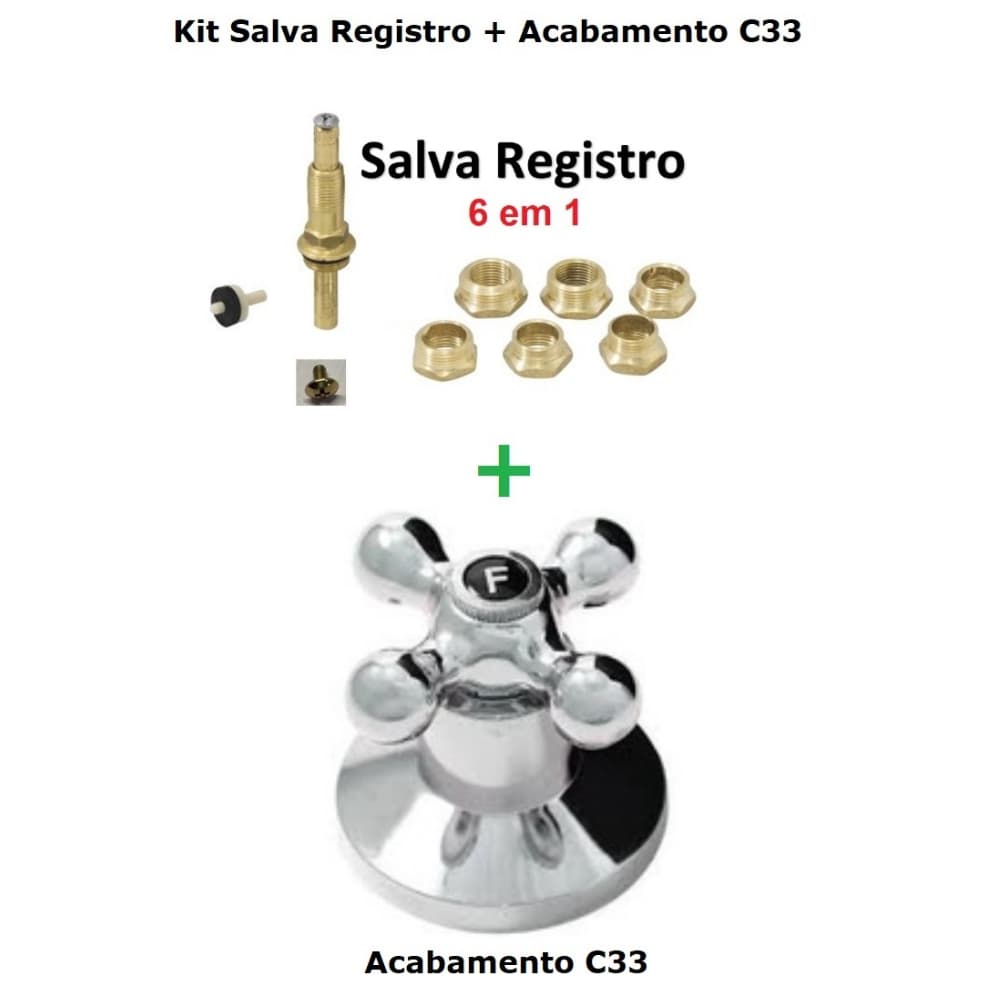 Kit Salva Registro 6 em 1 + Acabamento C33 Em Metal
