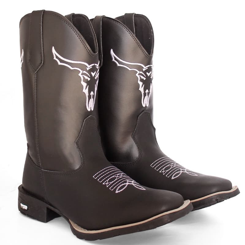 Bota Texana Masculina Em Couro Country Botina Bico Quadrado