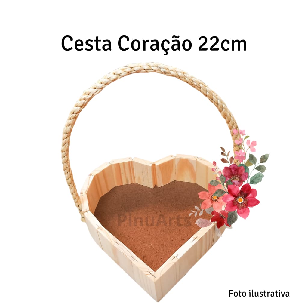 Cesta de Madeira Pinus Coração Para Florista de Casamento, Decorações e Presentes