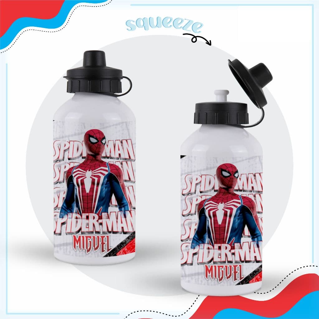 Garrafa de alumínio personalizada com nome 400 ml - homem aranha - meninos herois - garrafa de água