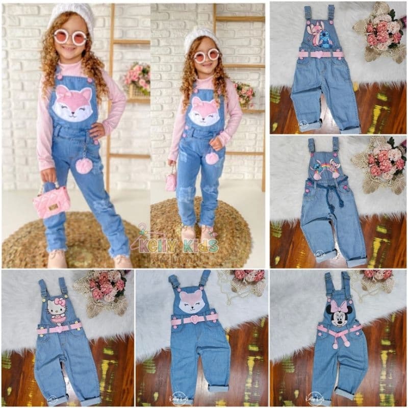 Jardineira Infantil Feminina Macacão Calça Jeans linha premium