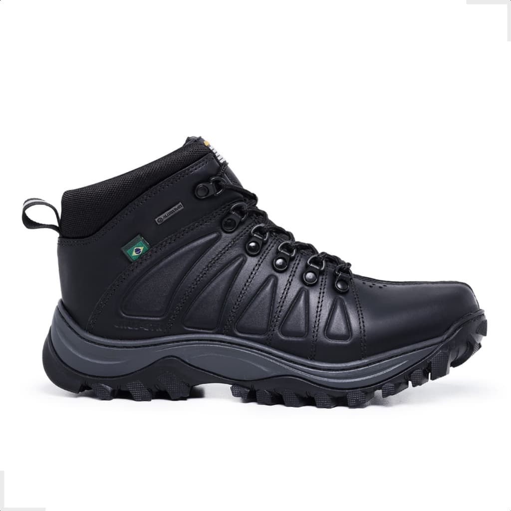 Bota Segurança Couro Legítimo Coturno Trabalho EPI Bico PVC Flexível Sapato Proteção Adventure