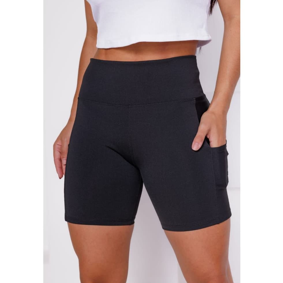 Shorts Bermuda Feminina Com Bolso Lateral Corrida e Academia Zero Transparência Cós Alto