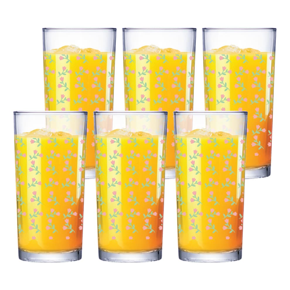 kit Jogo De 6 Copos Long Drink Multiuso Flores 255ml Suco Agua