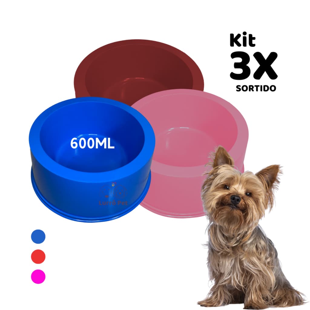 Kit 3 Comedouros Pote de Ração Pequeno Cachorro Gato Pet Nº2 SORTIDO 600Ml