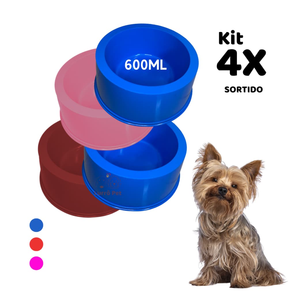 Kit 4 Comedouros Pote de Ração Pequeno Cachorro Gato Pet Nº2 SORTIDO 600Ml