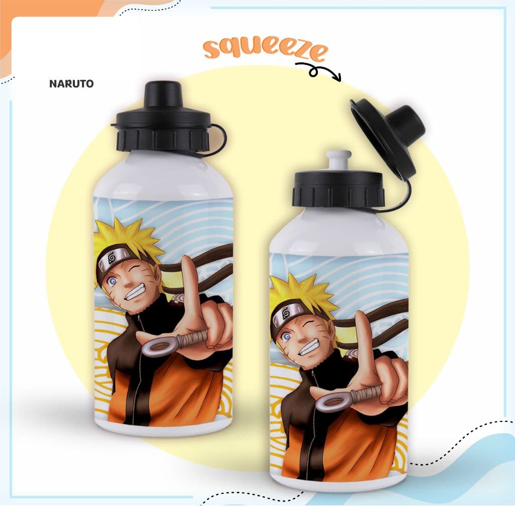 NARUTO | Garrafa de alumínio personalizada com nome 400 ml - garrafinha de água infantil anime