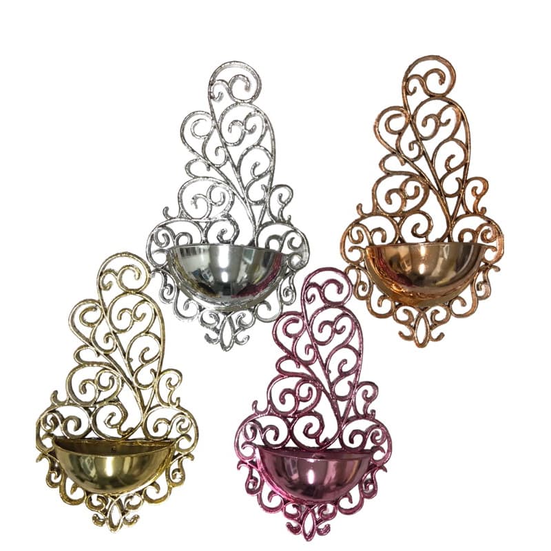 Vaso Provençal Cor Metalizada - Arandela de Parede Cor Metalizada - Arranjo de Flores - Decoração - Flores