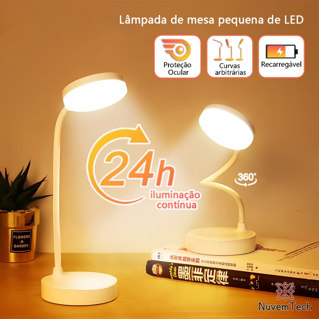 Luminária De Mesa Sem Fio Recarregavel LED Lâmpada Abajur De Leitura Multifuncional E Protetora Dos Olhos