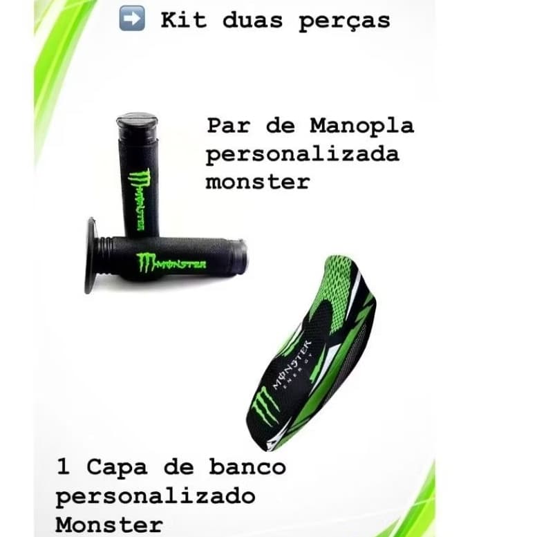 Kit Capa de Banco para Moto e Manopla Punho Luva Diamante Personalizada Monster