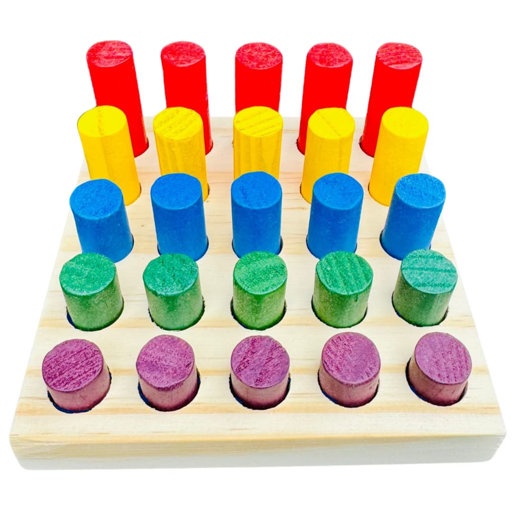 Jogo de Pinos Coloridos de Encaixe 1 Base + 25 Pinos Madeira Infantil Brinquedo Educativo Pedagógico