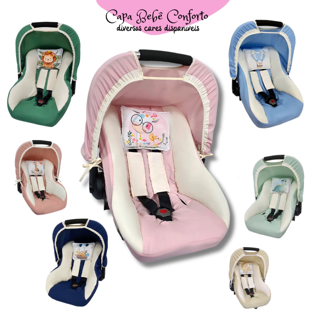 Kit Capa Protetora para Bebê Conforto: Capota + Protetores de Cinto + Capa Acolchoada + Almofadinha