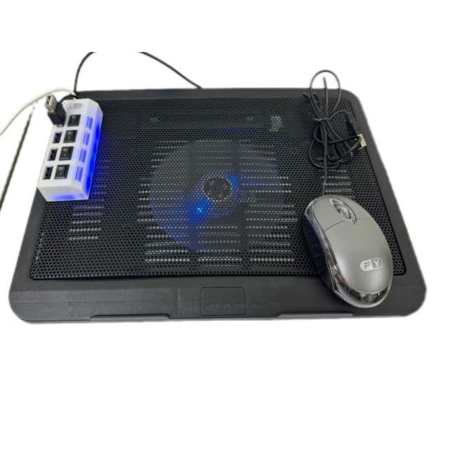 Kit de computador Suporte Notebook Cooler Base Com Ventilação e Mouse Óptico USB e HUB 4 Portas