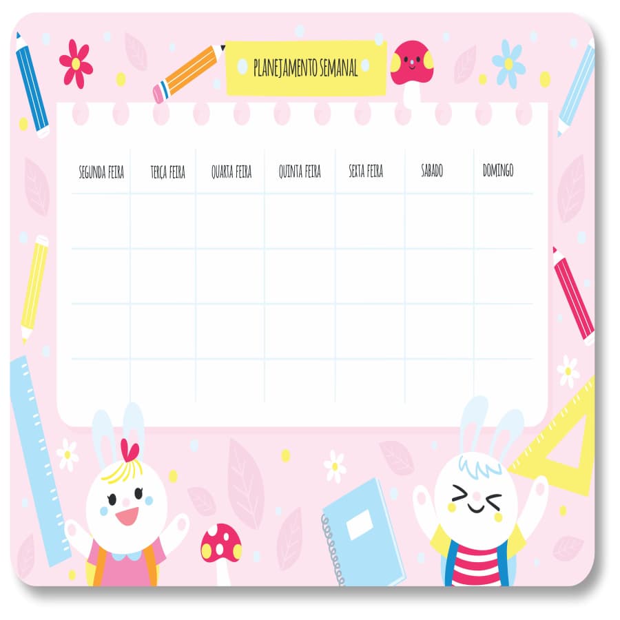 Ímã Geladeira Porta Recado Anotação Planner organização Semanal com Caneta que apaga fácil coelhinho
