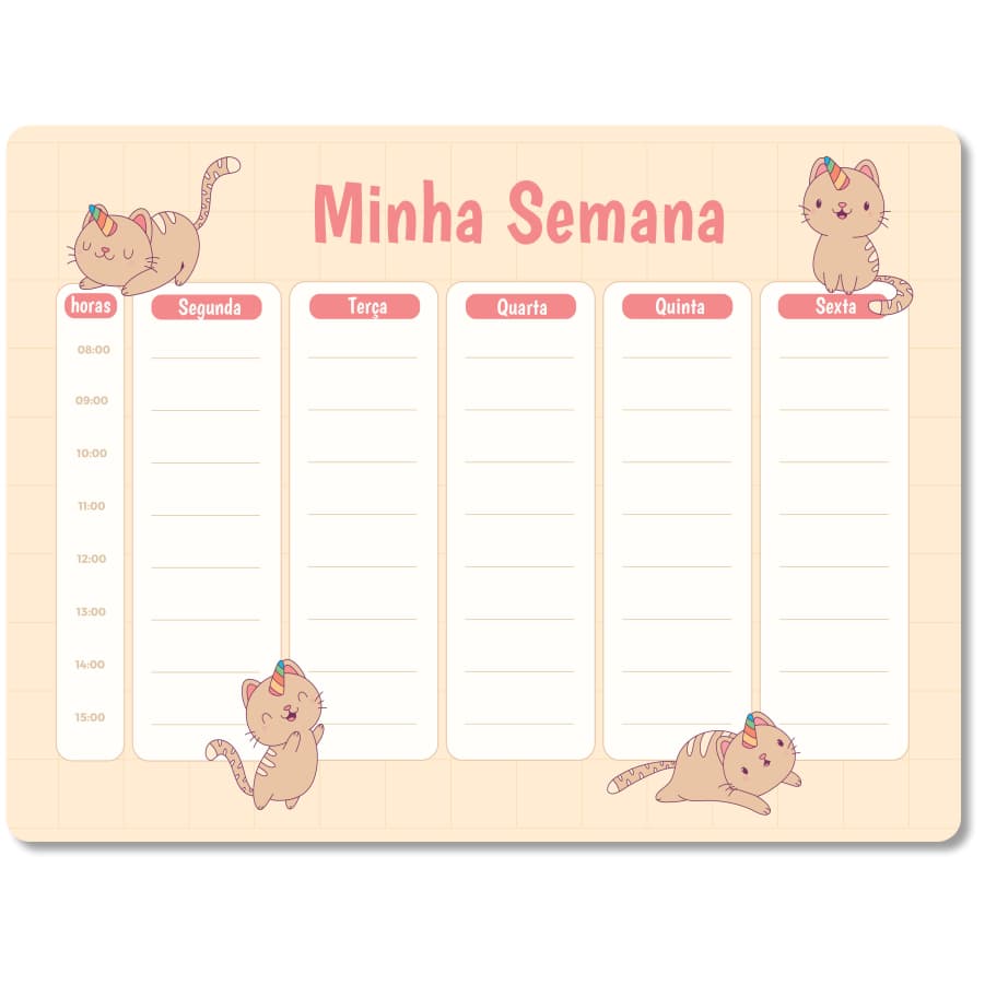 PLANNER Ímã Geladeira Porta Recado Anotação organização Semanal com Caneta apaga fácil GATINHO