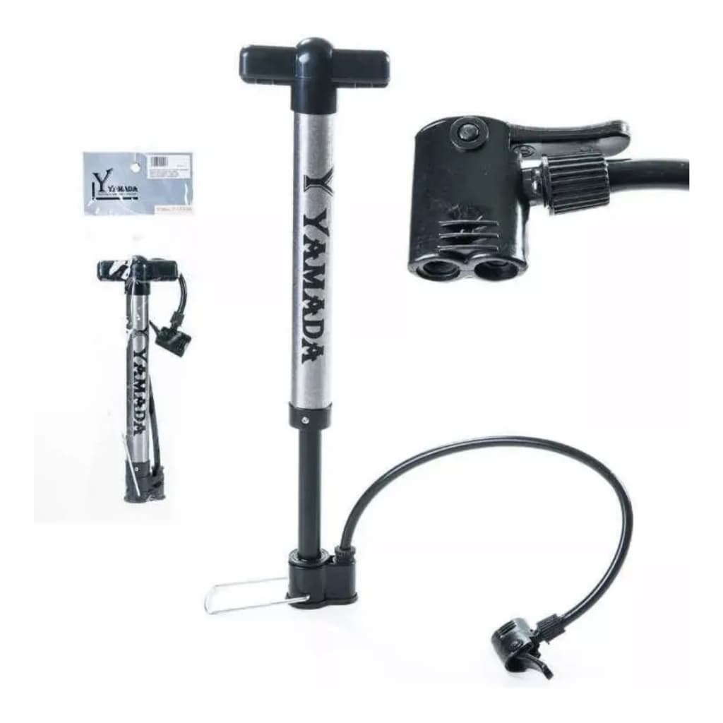 Bomba Para Pneu Bicicleta Moto Yamada 30cm Aço Bico Fino E Grosso + Kit Remendo + Espatula