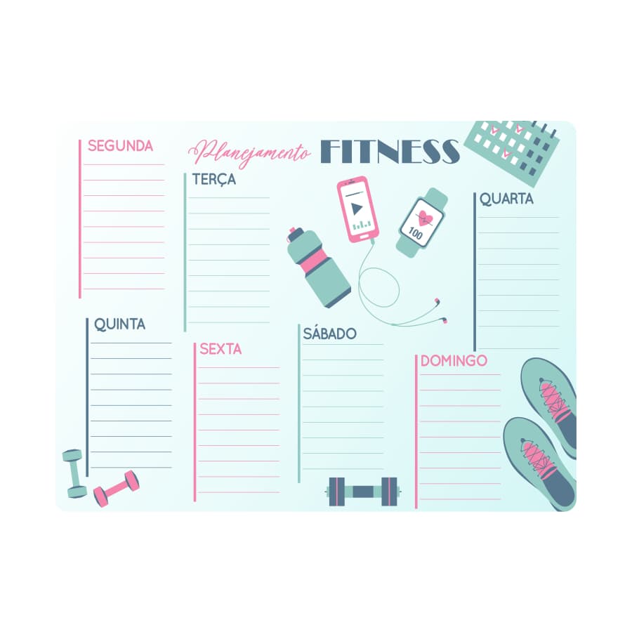 PLANNER Ímã Geladeira Porta Recado Anotação organização Semanal Caneta apaga fácil PROGRAMA FITNESS