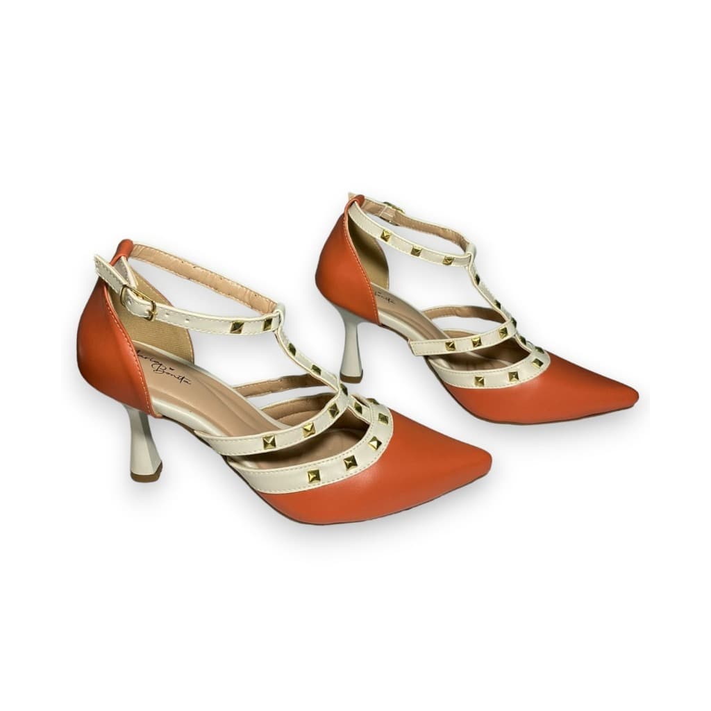 Salto com Spikes- Off White e terracota / Salto Fino