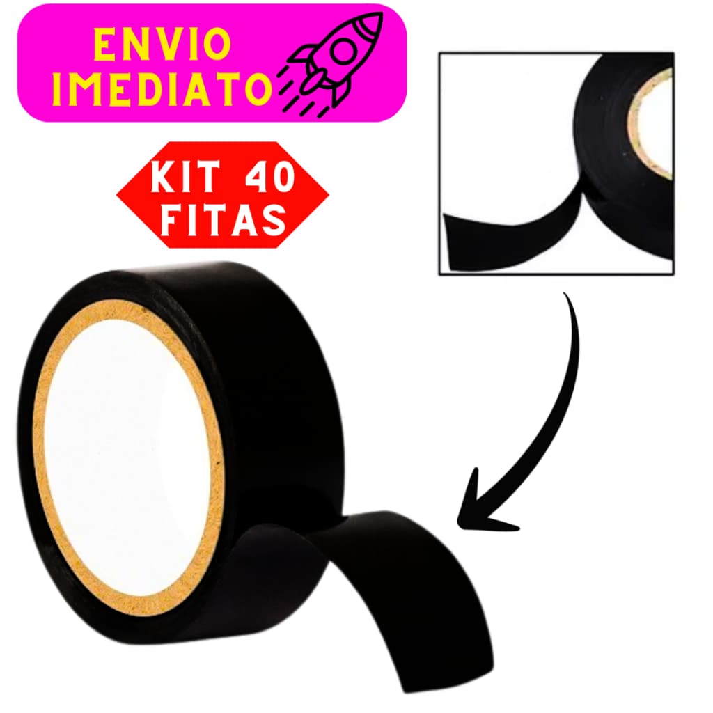 Kit 40 Fitas Isolantes Antichamas Preta 10 M X 1,70 Cm Alta Qualidade e Resistencia Excelente Cola