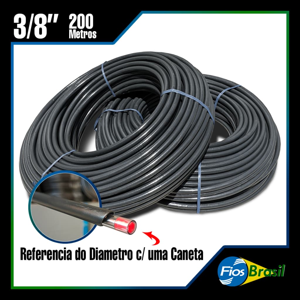 200M Mangueira/Tubo de irrigação 3/8" | 12,7mm Externo, 9,5mm Interno , PEBD Flexivel, Rigida